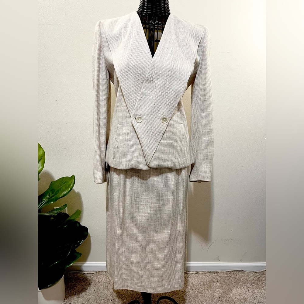Vintage Cream Blazer and Skirt Set